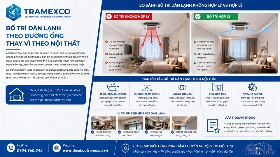 Bố trí dàn lạnh và trần nội thất trong biệt thự cần được tính toán đồng bộ