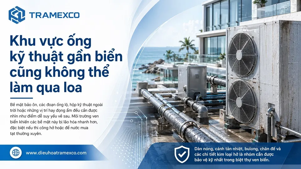 Các chi tiết dễ bị ăn mòn trong hệ điều hòa trung tâm cho biệt thự ven biển