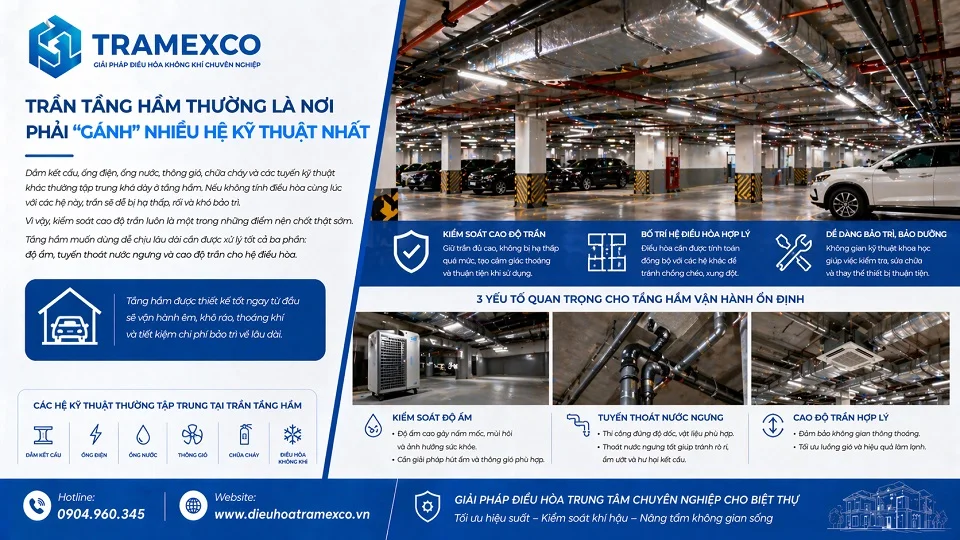 Độ ẩm, thoát nước ngưng và cao độ trần ở tầng hầm biệt thự