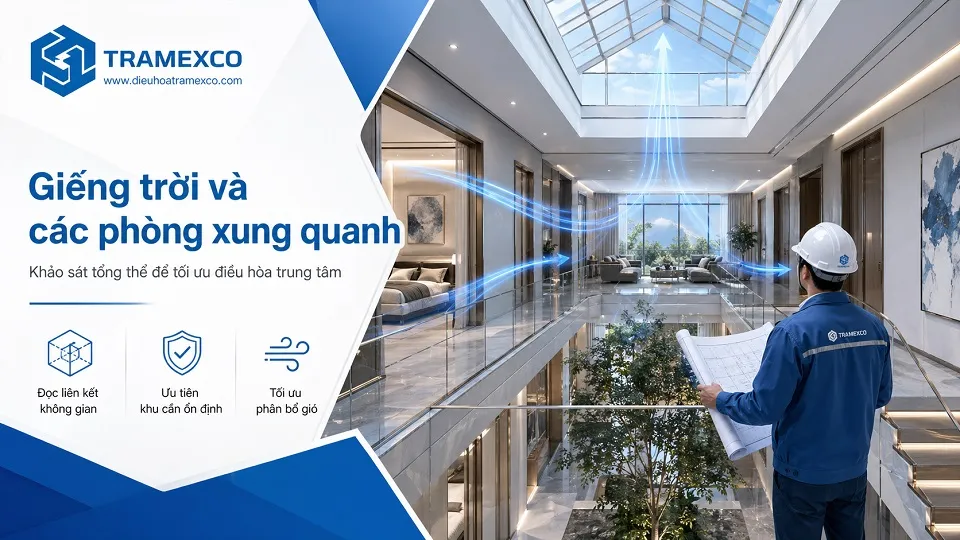 Khảo sát giếng trời trước khi thi công điều hòa trung tâm cho biệt thự