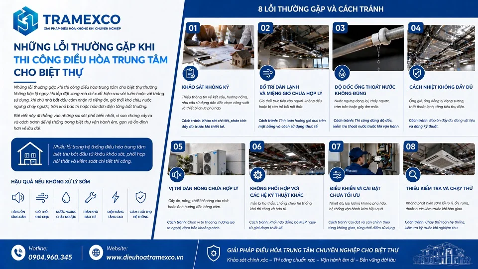Những lỗi thường gặp khi thi công điều hòa trung tâm cho biệt thự cao cấp