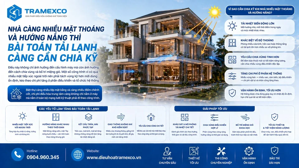 Quy mô mặt bằng và kết cấu làm tăng chi phí thi công điều hòa trung tâm cho biệt thự