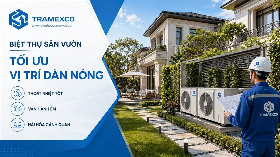 Thi công điều hòa trung tâm cho biệt thự sân vườn với vị trí dàn nóng được bố trí tối ưu