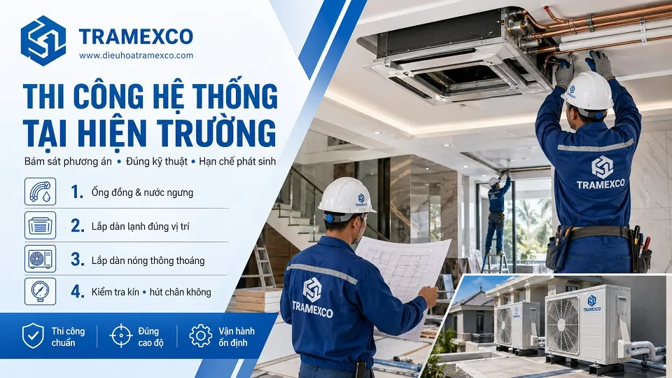 Thi công hệ thống điều hòa trung tâm cho biệt thự tại hiện trường