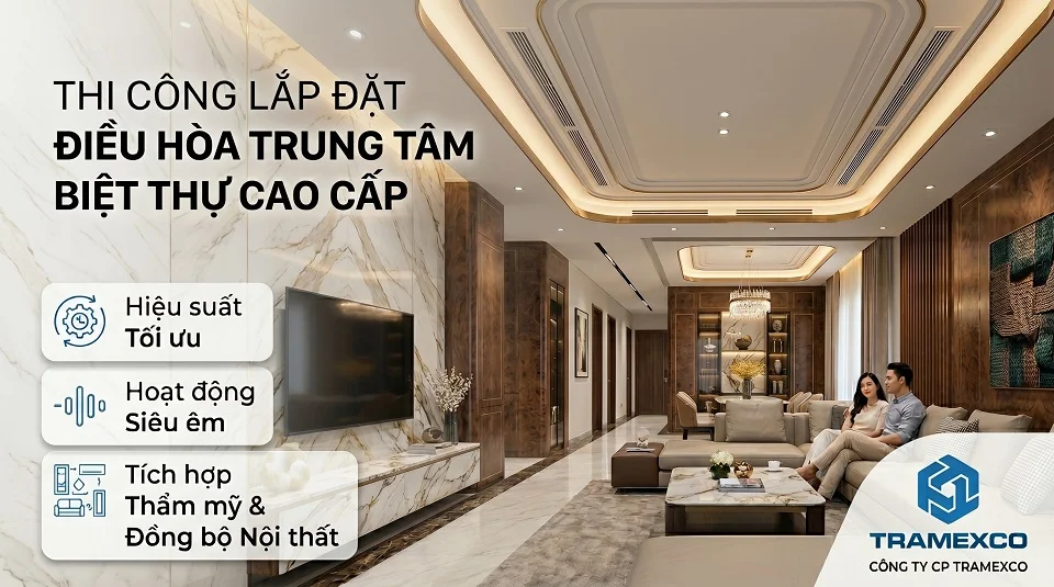 Thi công lắp đặt điều hòa trung tâm cho biệt thự cao cấp với thiết kế gọn đẹp và đồng bộ nội thất