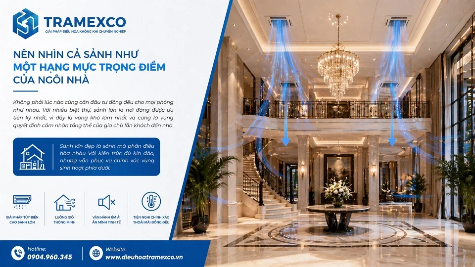 Thiết kế miệng gió và trần cho sảnh lớn biệt thự trần cao