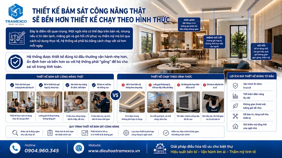 Thiết kế và tính tải lạnh ảnh hưởng đến độ bền của điều hòa trung tâm biệt thự