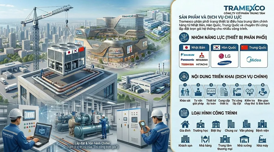 Năng lực cung cấp thiết bị và thi công hệ thống điều hòa trung tâm của Tramexco