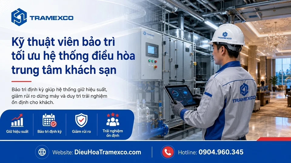 Kỹ thuật viên bảo trì tối ưu hệ thống điều hòa trung tâm khách sạn