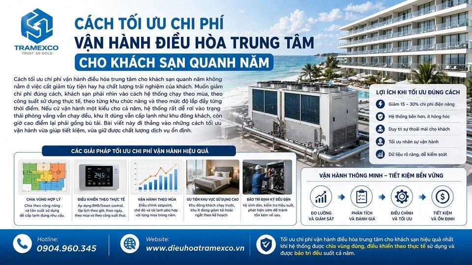 Cách tối ưu chi phí vận hành điều hòa trung tâm cho khách sạn quanh năm