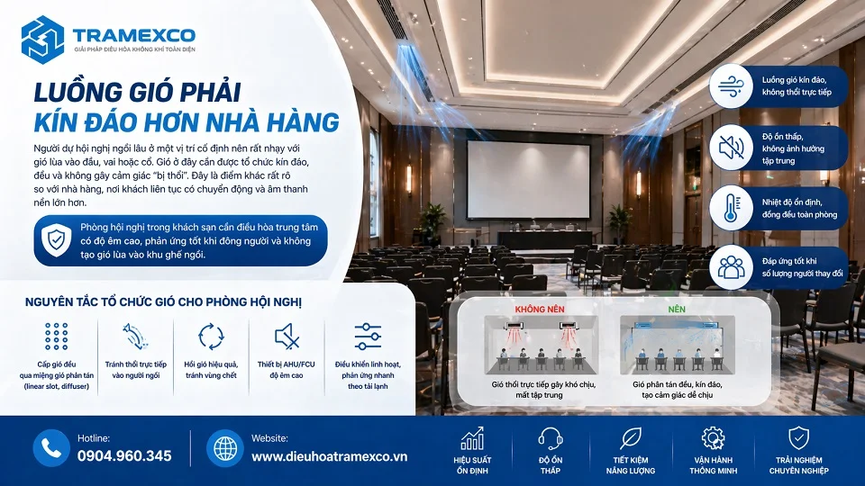 Điều hòa trung tâm cho phòng hội nghị trong khách sạn cần ổn định và ít ồn