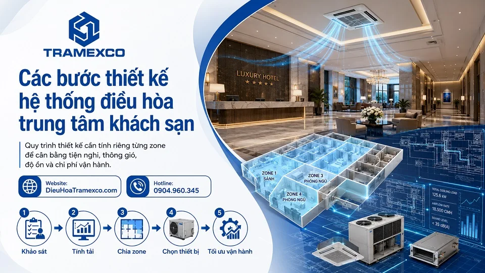 Quy trình thiết kế điều hòa trung tâm khách sạn theo từng khu vực sử dụng