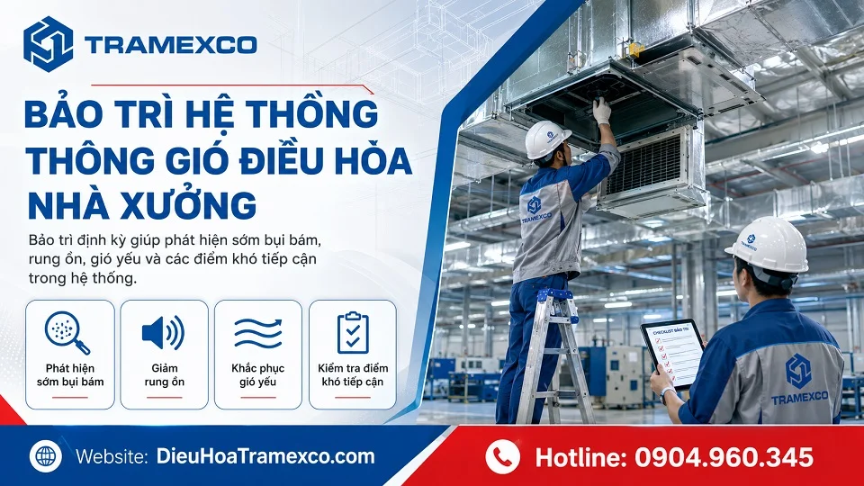Kỹ thuật viên bảo trì hệ thống thông gió điều hòa nhà xưởng