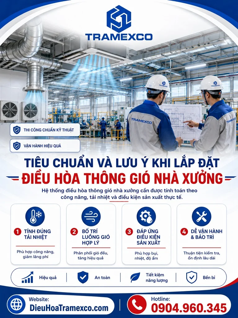 Những tiêu chuẩn và lưu ý khi lắp đặt điều hòa thông gió nhà xưởng