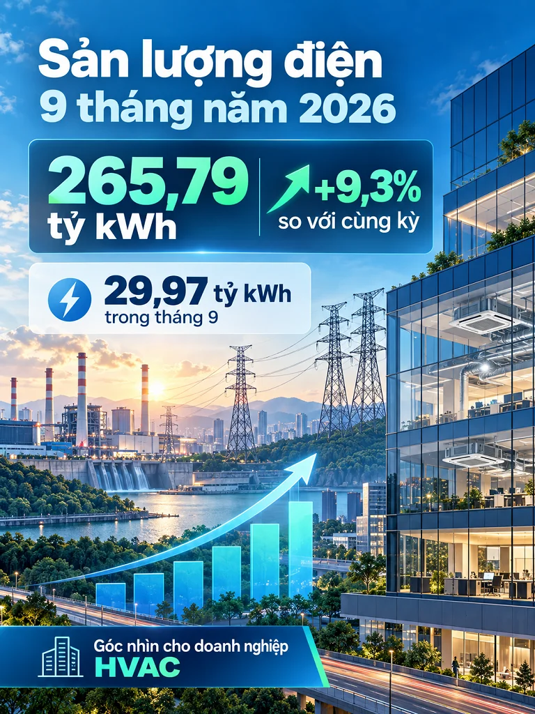 Sản lượng điện 9 tháng năm 2026 tăng 9,3%