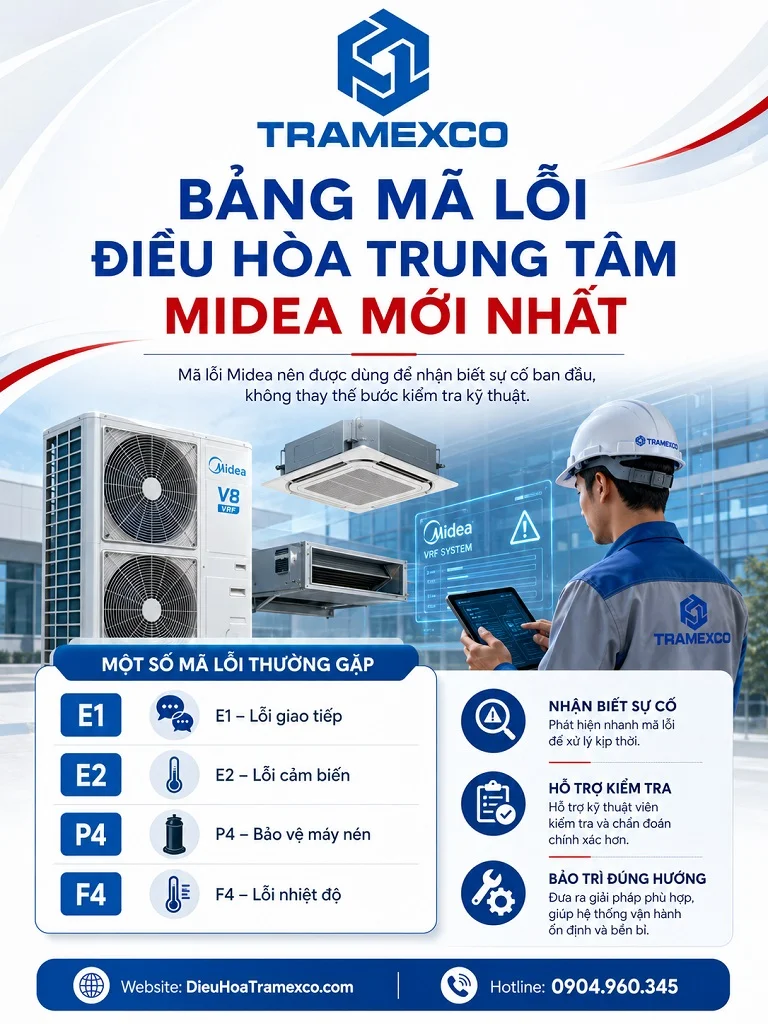 Kỹ thuật viên kiểm tra mã lỗi điều hòa trung tâm Midea
