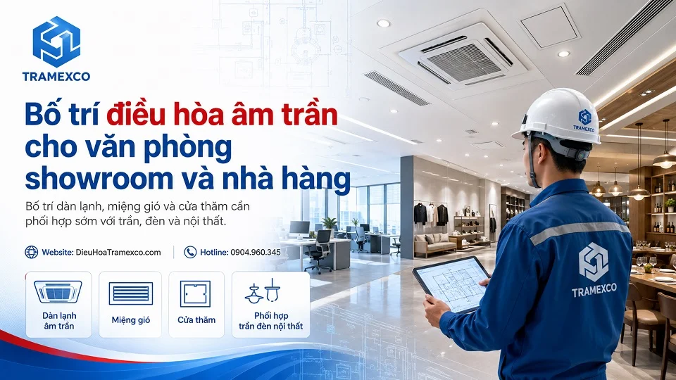 Bố trí điều hòa âm trần cho văn phòng showroom và nhà hàng