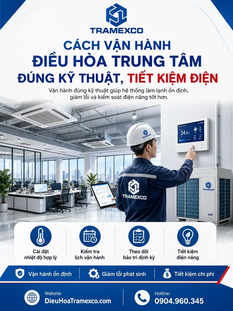 Kỹ thuật viên kiểm tra vận hành hệ thống điều hòa trung tâm
