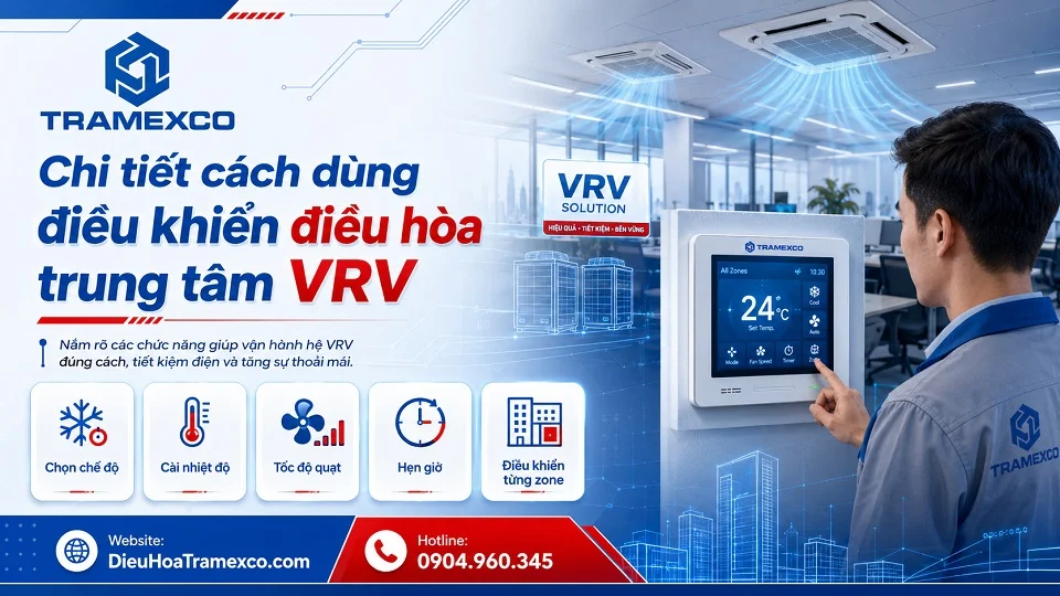 Cài đặt nhiệt độ tốc độ quạt và hướng gió trên điều khiển điều hòa VRV