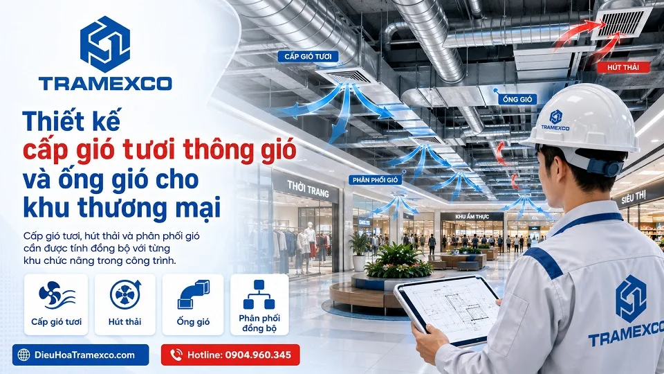 Thiết kế cấp gió tươi thông gió và ống gió cho khu thương mại