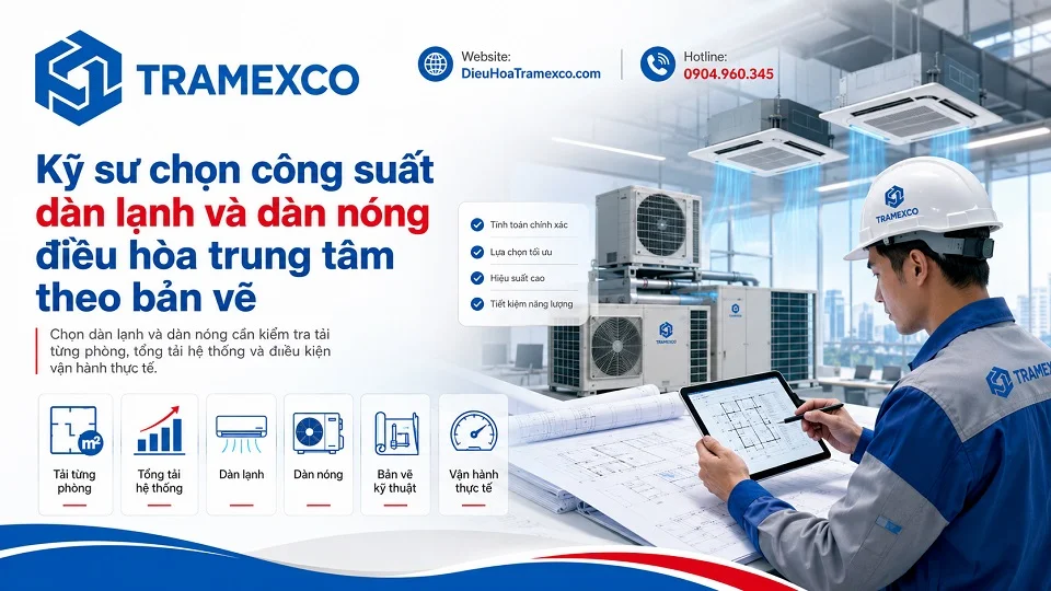 Kỹ sư chọn công suất dàn lạnh và dàn nóng điều hòa trung tâm theo bản vẽ