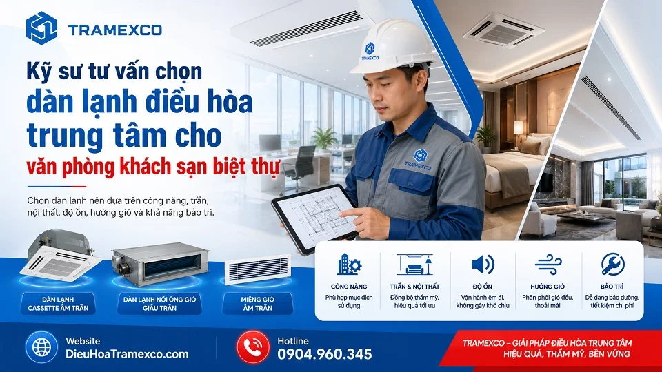 Kỹ sư tư vấn chọn dàn lạnh điều hòa trung tâm cho văn phòng khách sạn biệt thự