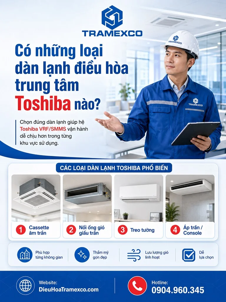 Các loại dàn lạnh Toshiba VRF cho công trình văn phòng và khách sạn