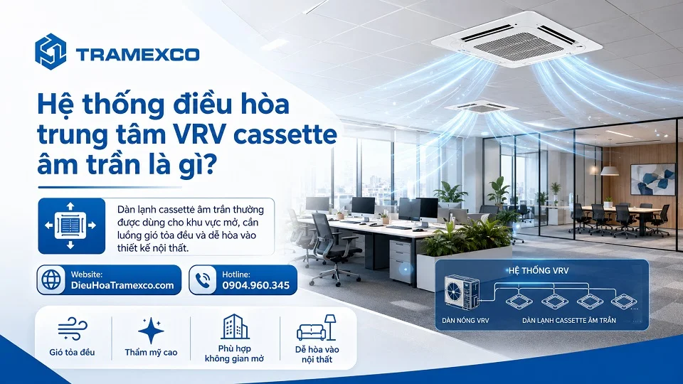 Dàn lạnh cassette âm trần VRV bố trí trong không gian thương mại