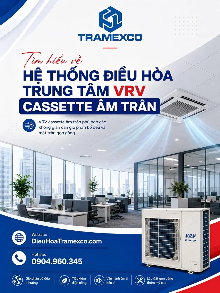Không gian văn phòng sử dụng dàn lạnh cassette âm trần trong hệ thống VRV