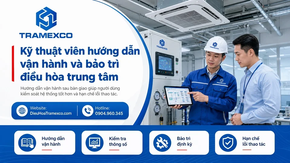 Kỹ thuật viên hướng dẫn vận hành và bảo trì điều hòa trung tâm