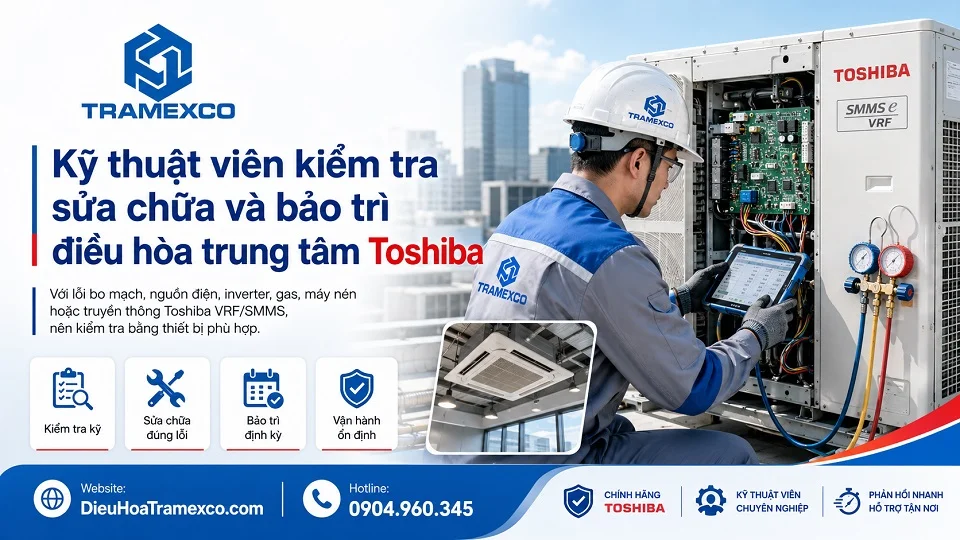 Kỹ thuật viên kiểm tra sửa chữa và bảo trì điều hòa trung tâm Toshiba