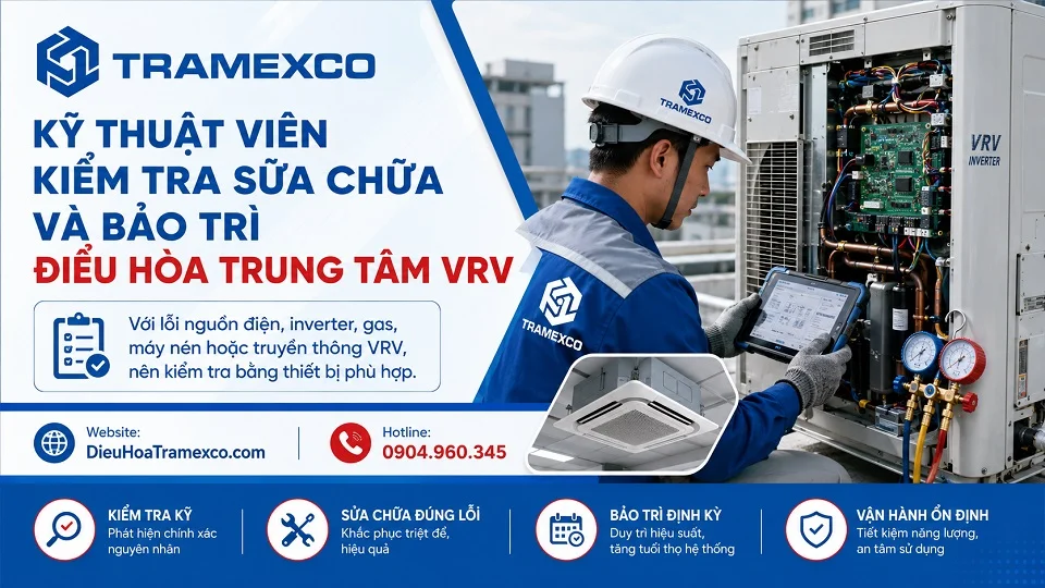 Kỹ thuật viên kiểm tra sửa chữa và bảo trì điều hòa trung tâm VRV