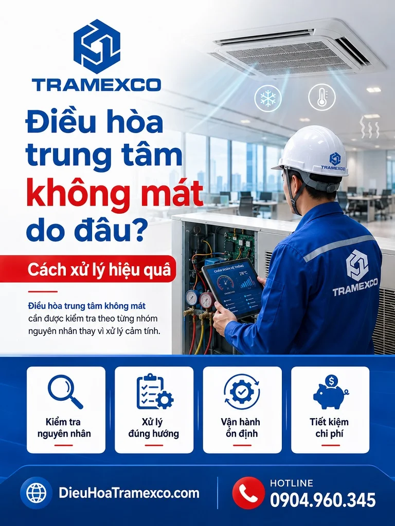 Kỹ thuật viên kiểm tra điều hòa trung tâm không mát tại công trình