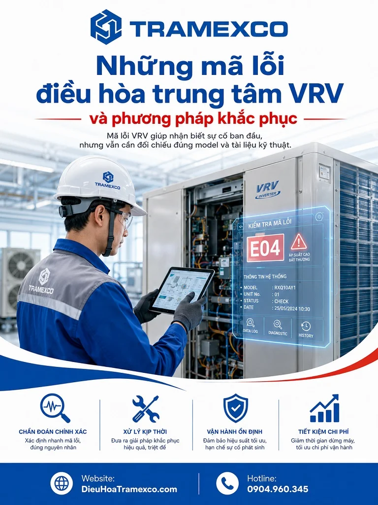 Kỹ thuật viên kiểm tra mã lỗi hệ điều hòa trung tâm VRV