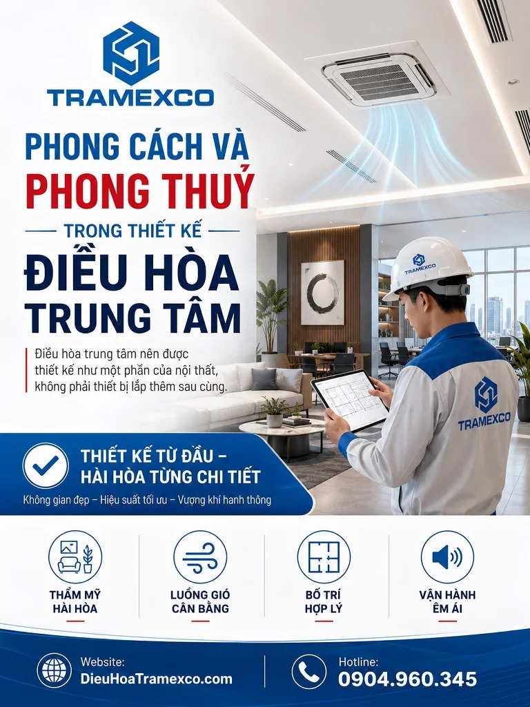 Không gian nội thất cao cấp bố trí điều hòa trung tâm hài hòa phong cách và phong thủy