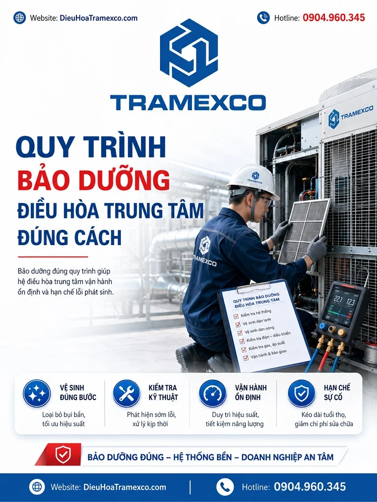 Kỹ thuật viên bảo dưỡng hệ thống điều hòa trung tâm tại công trình
