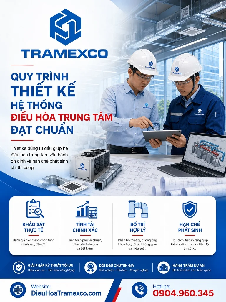 Kỹ sư xem bản vẽ thiết kế hệ thống điều hòa trung tâm cho công trình