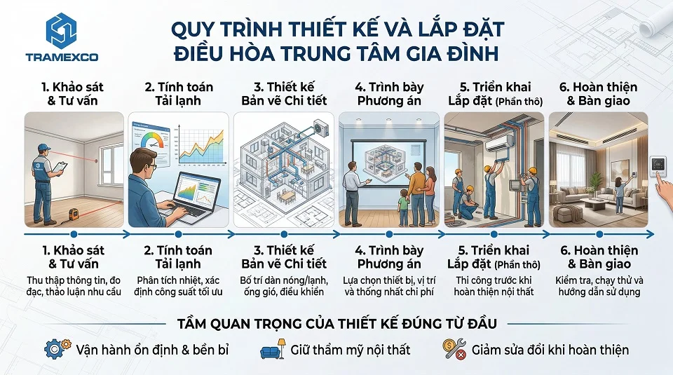 Thiết kế hệ thống điều hòa trung tâm gia đình theo từng bước từ khảo sát đến triển khai