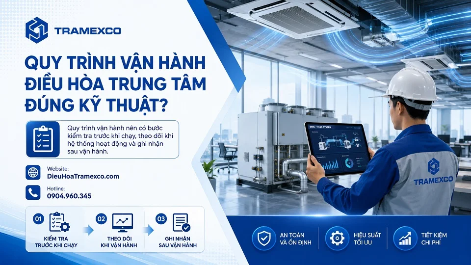 Bảng điều khiển và thiết bị trong quy trình vận hành điều hòa trung tâm
