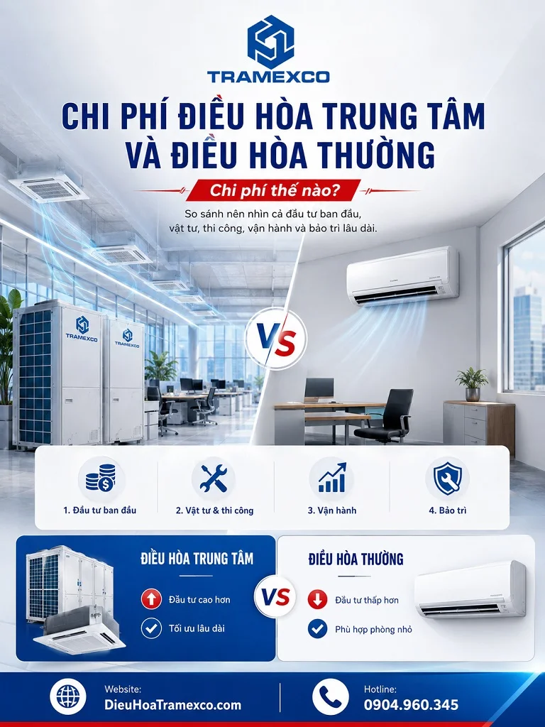Kỹ sư tư vấn so sánh chi phí điều hòa trung tâm và điều hòa thường