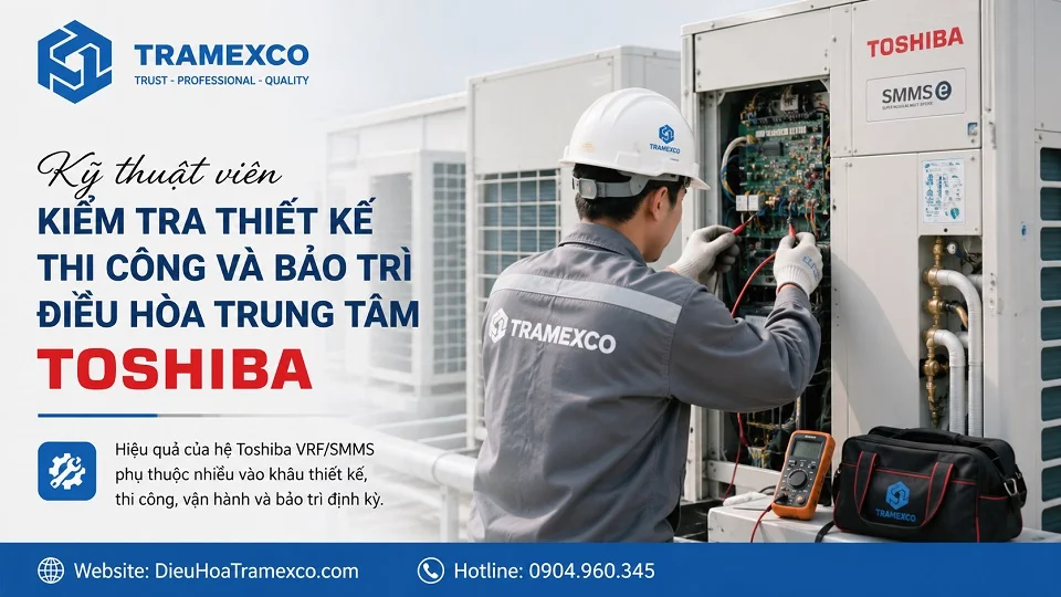 Kỹ thuật viên kiểm tra thiết kế thi công và bảo trì điều hòa trung tâm Toshiba