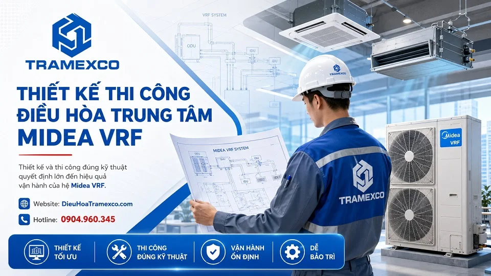 Kỹ thuật viên khảo sát thiết kế thi công điều hòa trung tâm Midea VRF