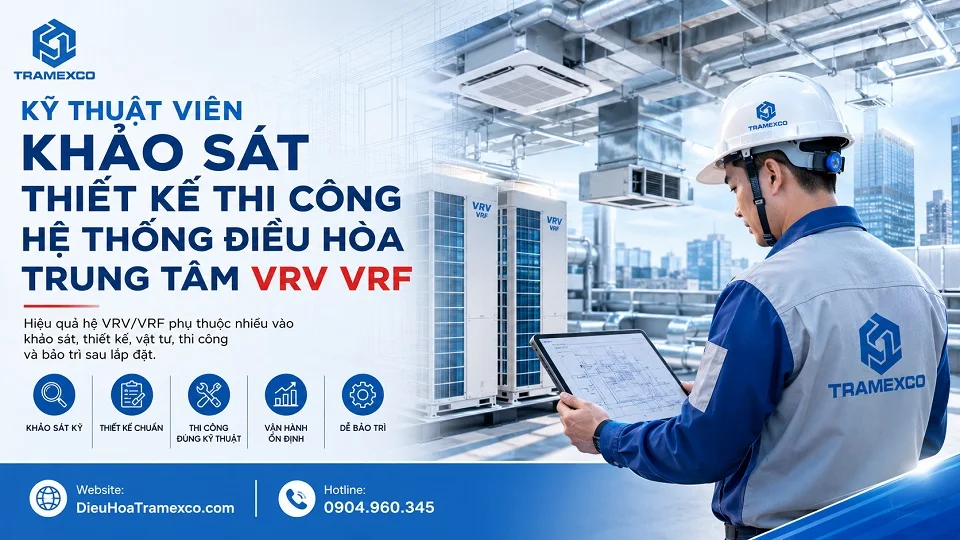 Kỹ thuật viên khảo sát thiết kế thi công hệ thống điều hòa trung tâm VRV VRF