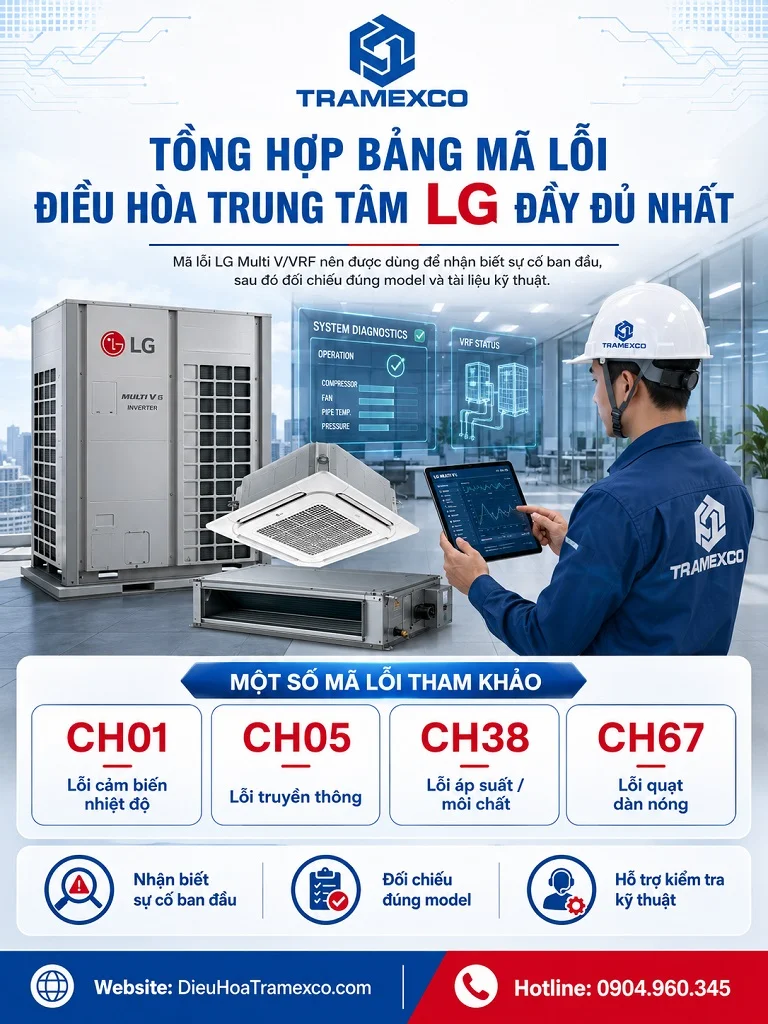Kỹ thuật viên kiểm tra mã lỗi điều hòa trung tâm LG Multi V VRF