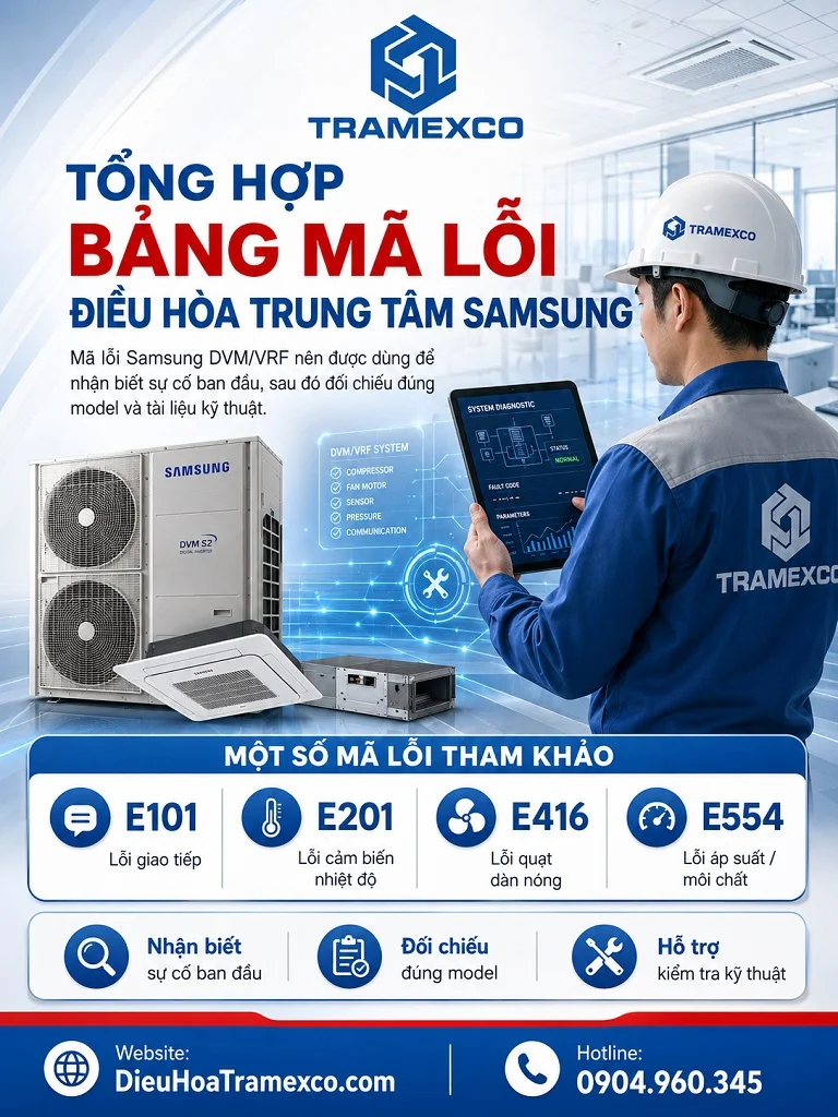 Kỹ thuật viên kiểm tra mã lỗi điều hòa trung tâm Samsung DVM VRF