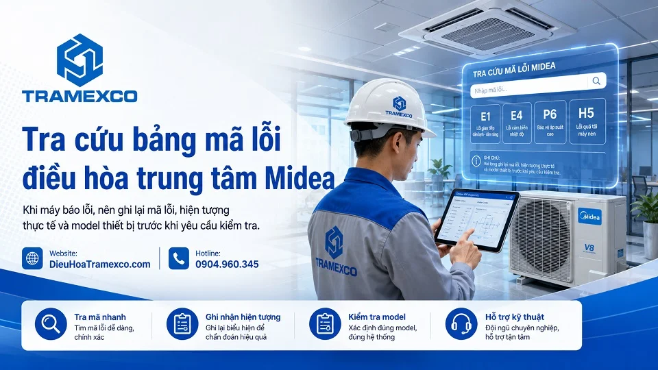 Bảng điều khiển hiển thị mã lỗi điều hòa Midea VRF và âm trần