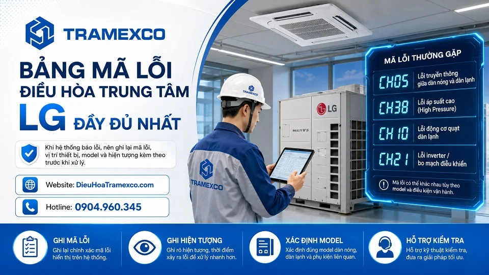 Bảng điều khiển hiển thị mã lỗi LG Multi V VRF