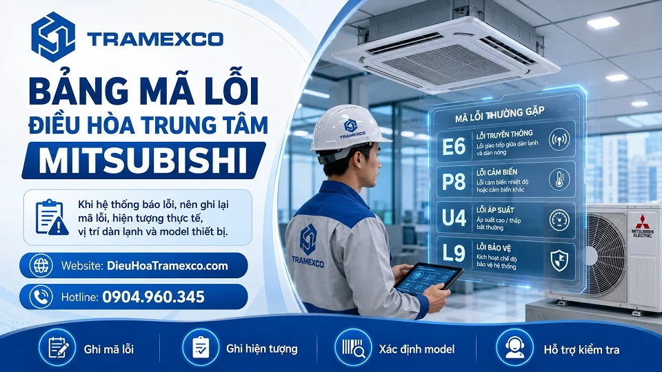 Bảng điều khiển hiển thị mã lỗi Mitsubishi City Multi VRF