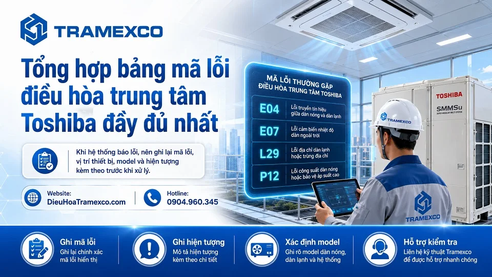 Bảng điều khiển hiển thị mã lỗi Toshiba VRF SMMS