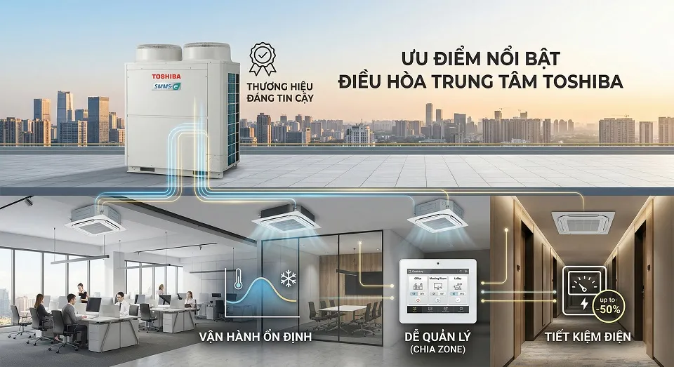 Ưu điểm điều hòa trung tâm Toshiba cho văn phòng và khách sạn